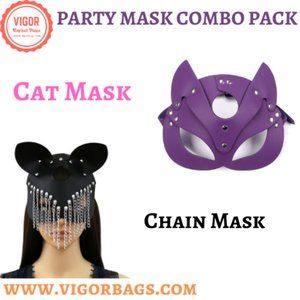 Upscale Cat Mask Costume Bunny Fox & Chain Leather Mask Party Masquerade Costume